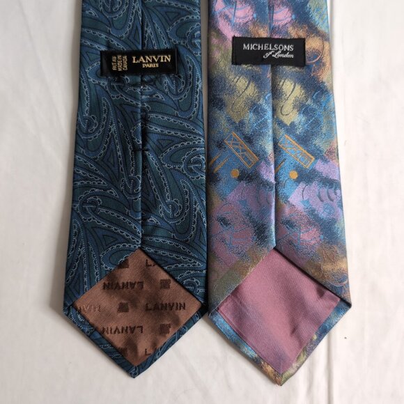 Lavin Paris/Michelsons of London (2-PACK) Vintage Teal/Blue 100% Silk Tie - Picture 4 of 7